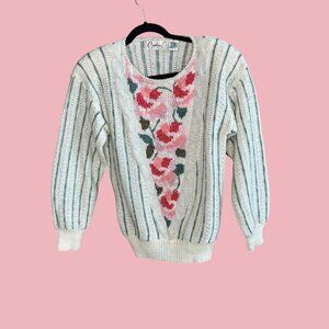Carducci Vintage 80s Rose Floral Sweater Coastal Grandma Size Medium